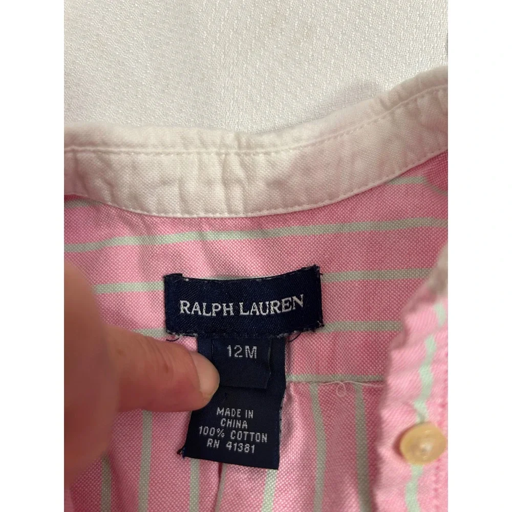 Ralph Lauren Dress 12M Pink Striped Tiered Sleeveless Cotton Kids